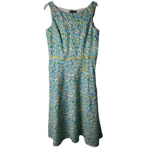 Liz Claiborne Blue, Green, Yellow, White Sleeveless Lined Dress Size 12